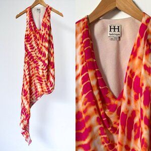 Haute Hippie Cowl Neck Asymmetrical Silk Blouse Tunic Pink Orange Tie Dye Boho